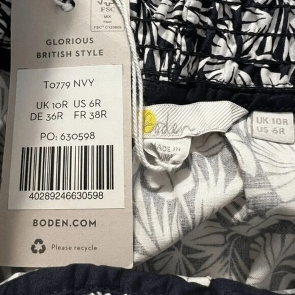 BODEN Navy/White Hawaiian Leaf Foliage‎ Mini Skirt Cotton NWT Size 10 - Picture 7 of 7
